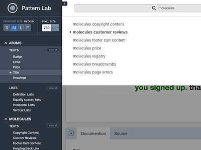 Pattern Lab Redesign - Search Results patternlab style guide ui