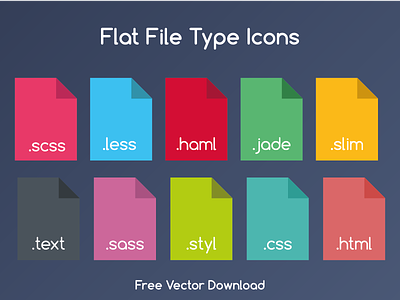 Flat File Type Icons css flat haml html icons jade less markdown sass scss slim stylus