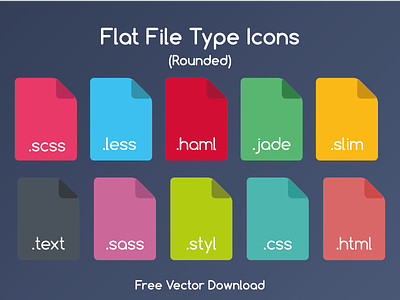 Flat File Type Icons Rounded css flat haml html icons jade less markdown sass scss slim stylus