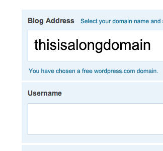 Pick your domain. blue form signup ui
