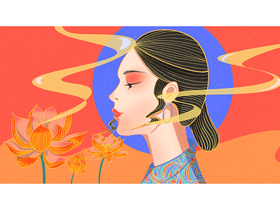 Lotus-2 chinese style illustration painting procreate art