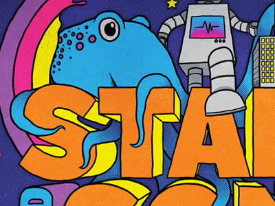 Stars and Sons illustration octopus robot text texture type