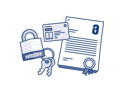 Safestore illustration - Contracts & Locks blue contract icon id illustration keys lock monochrome safestore vector white