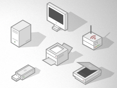Isometric Icons grey icon isometric printer router scanner shadow usb
