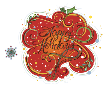 Holiday card in red calligraphy digital flourish holiday