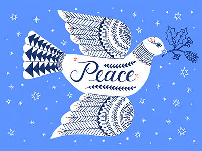 Peace birds decorative hand lettering illustration lettering