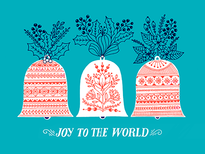 Joy to the World bells floral christmas lettering hand lettering illustration
