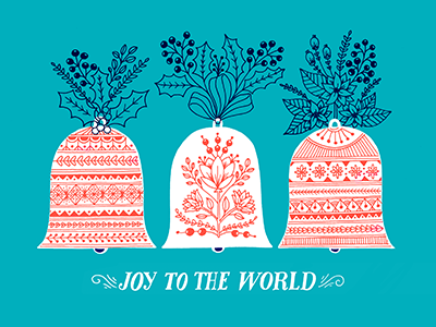 Joy to the World bells christmas floral hand lettering illustration lettering