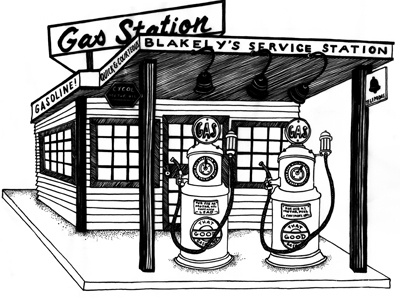 Gas Station gas station illustration literary magazine pen and ink