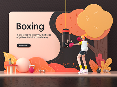 Landing page - Boxing 3d 3d illustration c4d dashboad design dribbble flat illustration interface landing page ui ux