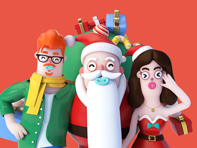 🎄Merry Christmas! 👦🎅👧 3d c4d character design dribbble gifts happy holidays illustration merry new year present santa ui xmas