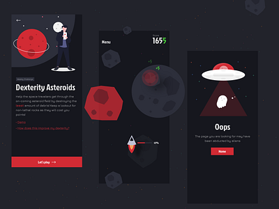 Undraw.co + Asteroid tapping game app design dark theme games illustrations／ui mobile opensource undraw