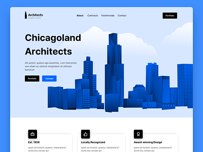 Chicagoland Architects blue design high contrast landing page mockups sketch webdesign