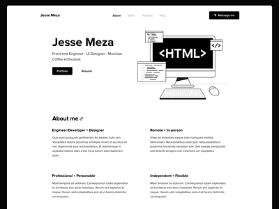 Personal website blackandwhite high contrast personal project sketch webdesign website