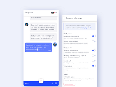 Voice-to-text chat conference call app app call clean color conference design mobile mobile app mockups sketch ui