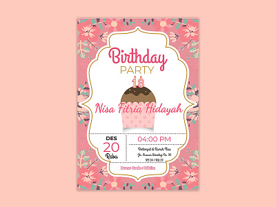 Birthday Invitation Card birthcard birthday cake candle card design flower illustration print save the date typography