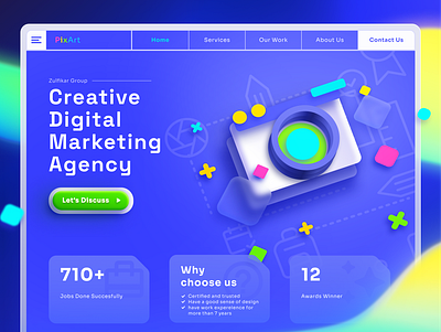 Creative Digital Marketing Agency 3d ads ahmad arif zulfikar art creative header indonesia jakarta landing landing page marketing nav tab nft onboarding ui uiux uxdaily weeklychallenge weeklywarmup zulfikar