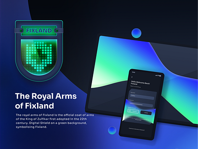 The Royal Arms of Fixland, Family Crest 3d ahmad app arif badge branding design ecommerce fixland illustration logo nft space ui uidesign uxdesign vector web zulfikar