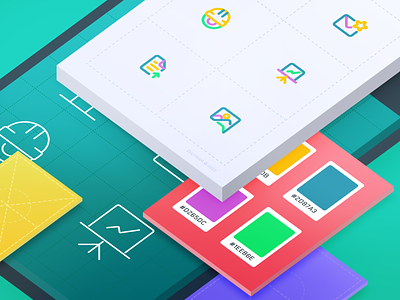 Harmonization of the flat iconography & color palette ahmad arif zulfikar blue color colors colour flat fresh green icon iconography indonesia mike pallete pastel pitch ui design warm weekly weekly warm up weeklywarmup
