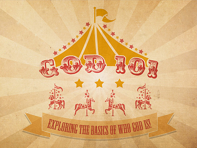 God 101 banner carousel christian church circus flag flyer god horse postcard poster stars tent vintage