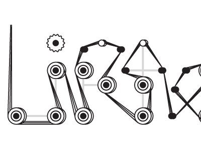 Type Experiment black custom lettering pulleys strings white