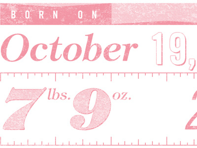 Birth Announcement - 2 numbers pink print ruler