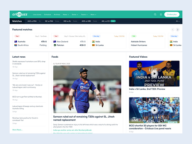 Cricbuzz- Redesign concept web by Jay Borda on Dribbble