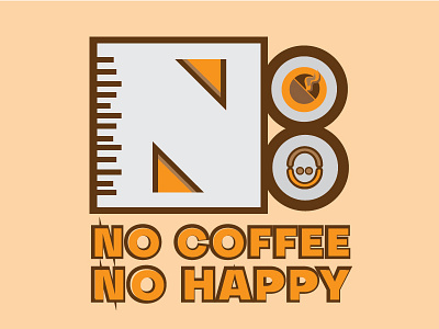 NO COFFEE NO HAPPY LOGO branding flat icon illustration logo typography vector