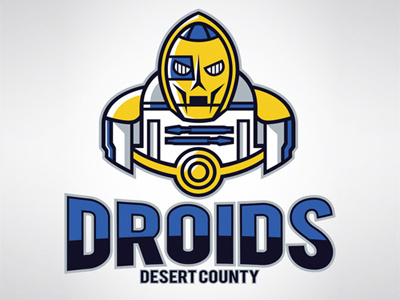 Desert County Droids brand c3p0 design droids logo r2d2 robot sci fi sports star wars