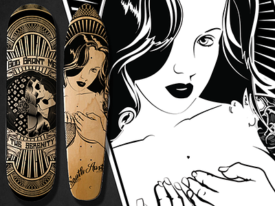 Laser etched Decks ai austin black and white laser etching pinup skateboard tattoo tx
