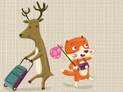 Off to an Adventure character deer fox illustration vector