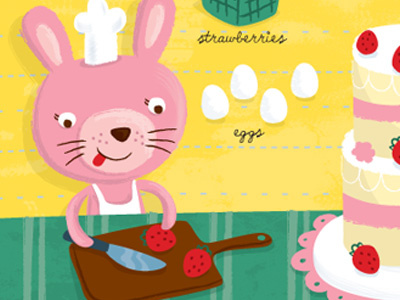 Strawberry Cake art bunny cake children cooking food illustration kids rabbit strawberry vector