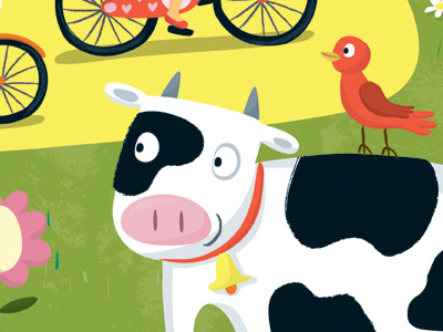 Moo art bird book cow farm kids vector