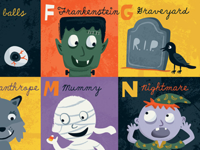 Halloween ABCs alphabet art children frankenstein graphic halloween vector