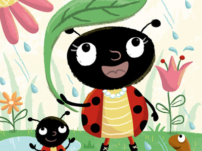 Lady Bug book children flowers illustration insect lady bug rain spring vector
