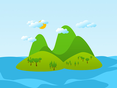 How about my Island! cloud design drawing illustration island land landscape sea trees vector