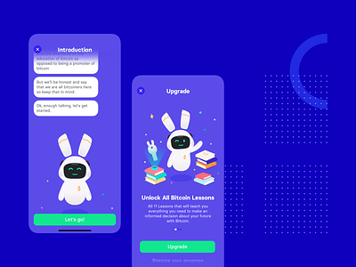 Bitcoin Lessons — E-learing App Onboarding app app design bitcoin bitcoin lessons bunny design dialog digital products elearning interface introduction lets go onboarding start startup ui unlock upgrade user friendly z1