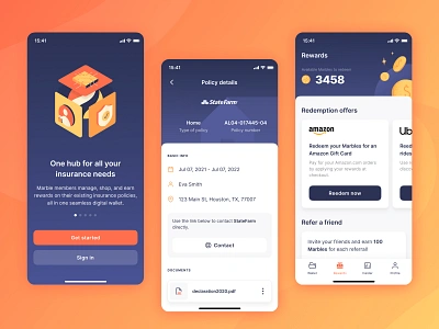 Marble — Insurtech App app application coins digital product digital wallet fianances illustrations insurance insurtech loyalty platform marble policies policy holders rewards startups ui user experience user interface z1 z1 digital studio