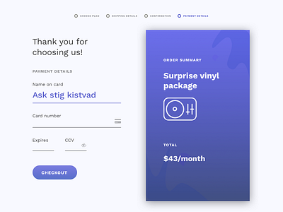 Daily UI 002: Checkout checkout creditcard daily 100 challenge dailyui dailyui 002 dailyuichallenge design icon music payment record ui vinyl