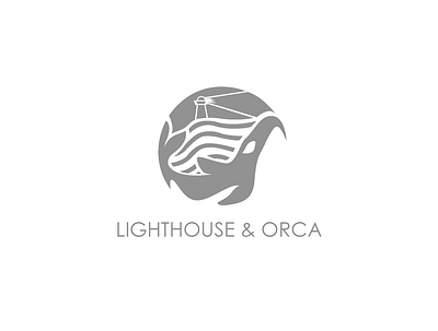 Lighthouse & Orca design flat design iconic flat lighthouse logo minimal orca vector