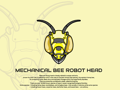 Mechanical Bee Robot Head animal bee branding bumblebee design iconic flat illustration insect logo mecha minimal robot robotic vector yellow