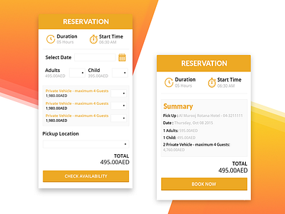 Platinum Heritage - Reservation Widget booking heritage platinum reservation travel ui ux widget