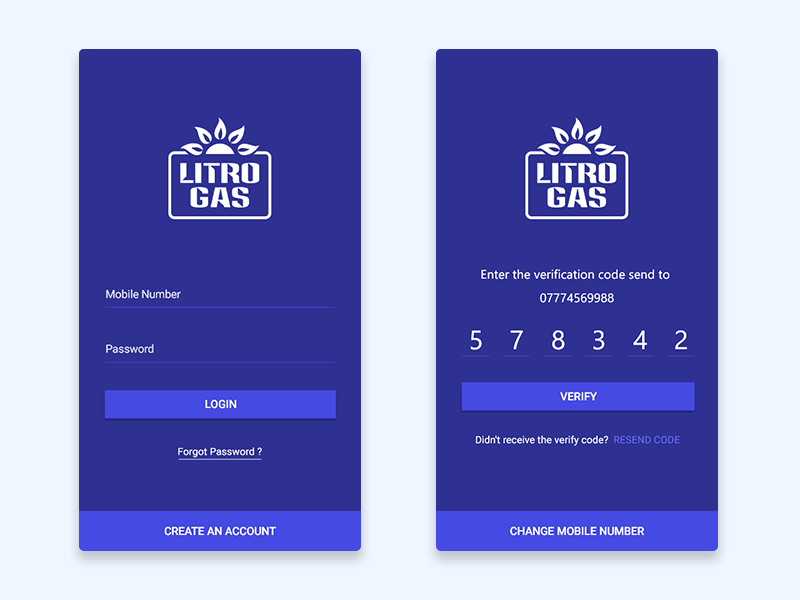 LITRO Gas Dealers App Login & Verify Screens by Hasitha Sandaruwan on Dribbble