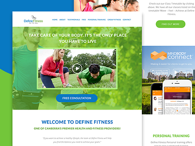 Define Fitness clean design fitness homepage landing page modern redesign ui ux web web design website