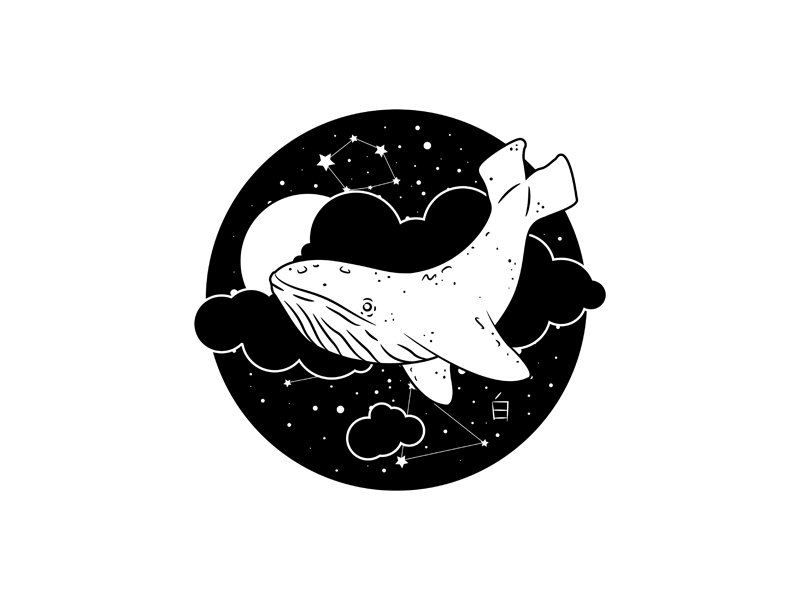 whale whale whale, look at the sky! adobe illustrator vector art sticker mule illustration