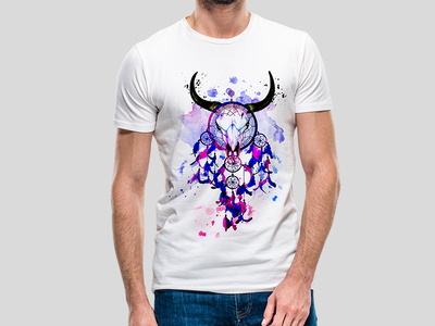 Watercolor Bull skull t-shirt design