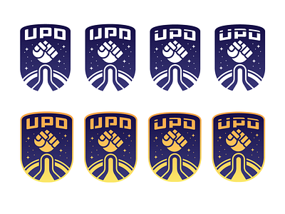 UPD Logo - Simplified branding colorful fist galactic icon insignia logo logo design logo variations mecha nasa planetary robot rocket punch rockets scifi space spaceship spacex