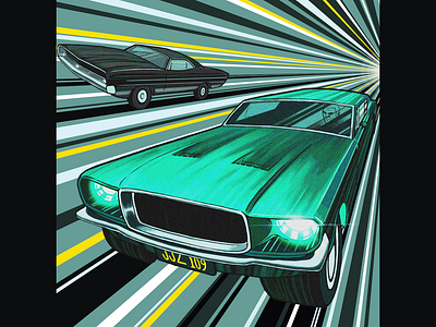 Steve McQueen Illustration: Bullitt action art bullitt cars illustration movies muscle cars poster steve mcqueen