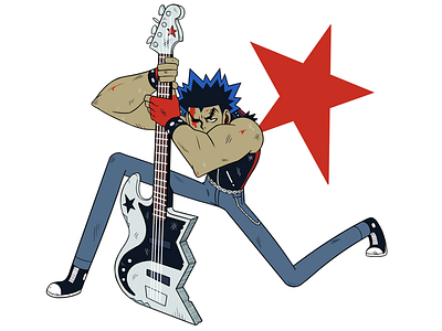 Punk Fighter 2d animation artwork cartoon character design converse guitar icon illustration punk rock tough