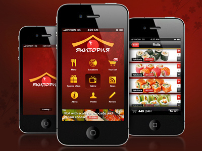 Sushi restaurant «Yakitoria» app design interface ios iphone mobile ui ux